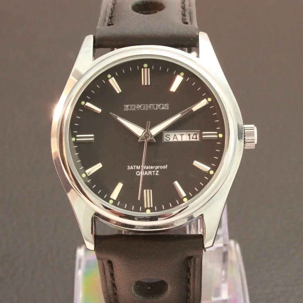 Men's Contemporary Sport Watch Silver Case Black Rally Strap 40mm